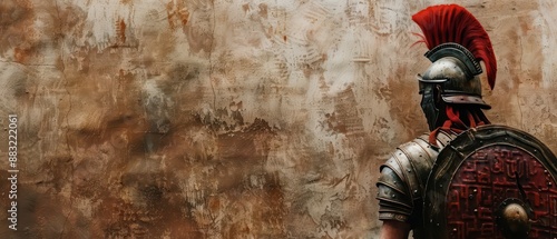 Roman Soldier Standing Before Ancient Wall