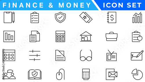 Money line icons. Set of Banking, Wallet and Coins icons. Credit card, Currency exchange and Cashback money service. Euro and Dollar, Cash wallet, exchange. Banking credit card, atm payment. Vector