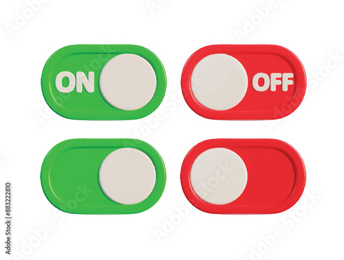 3d toggle switch buttons on and off icon set vector illustration