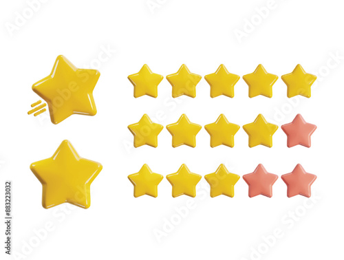 shine stars and rating stars icon set 3d render