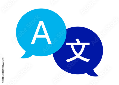 Translator icon. Translation of words from a foreign language. Vector illustration in blue color.