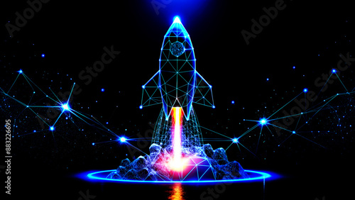 Virtual Rocket Liftoff: Glowing Dots and Lines