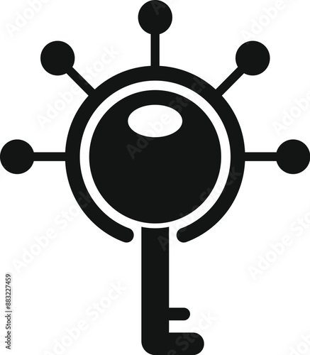Black and white icon of a key with connections, representing the concept of the key to success
