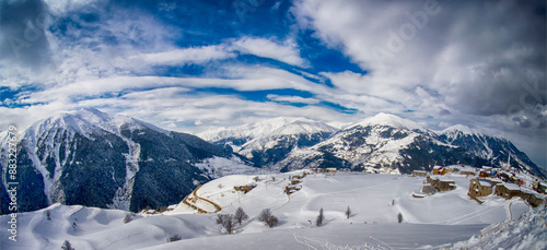 The traditional sledding competition in winter takes place in İkizdere's high mountain plateau, which can be reached even in winter, in Petran, Meşeköy, İkizdere, Rize, Turkey. photo