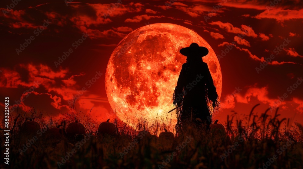 Halloween Witch Silhouette Under Blood Moon Halloween Witch Silhouette Under Blood Moon