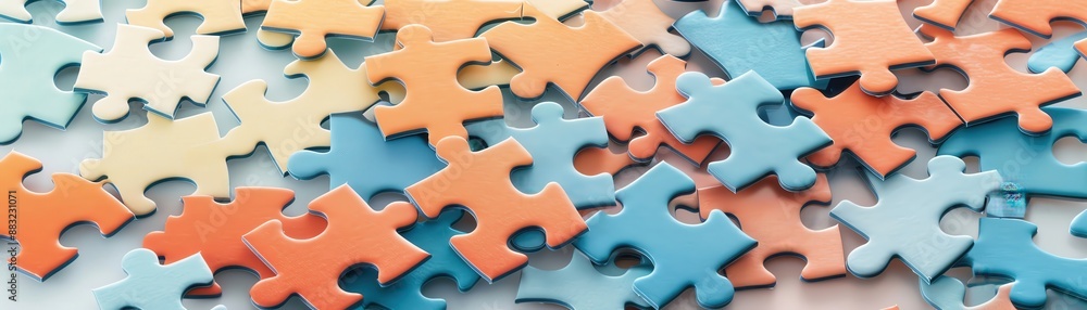 Fototapeta premium A pile of puzzle pieces in various colors