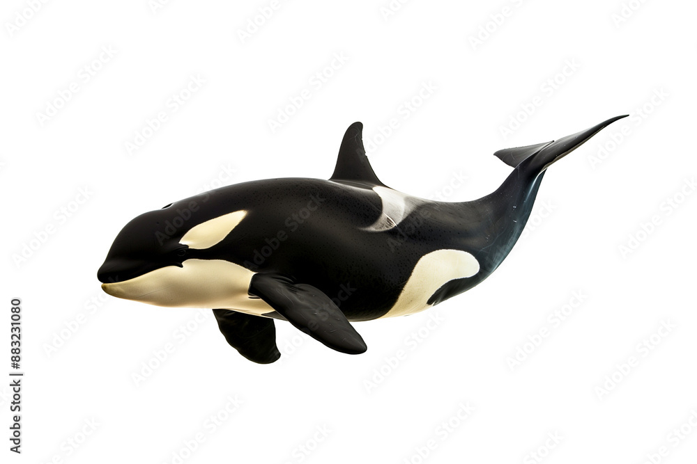 Fototapeta premium Orca(Killer whale) swimming, transparent white background, isolated.