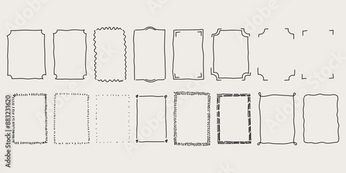 Hand-drawn various monochrome cline сlip art frames. Graphic scribble elements for greeting cards, wedding invitations, posters, covers. Isolated vector illustration.