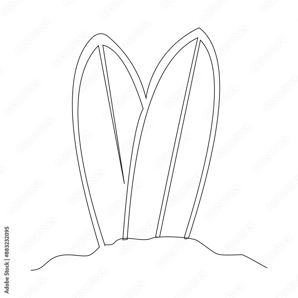 Continuous single one line surfing board standing up in sand beach summer time sketch drawing vector illustration Continuous single one line surfing board standing up in sand beach summer time sketch drawing vector illustration