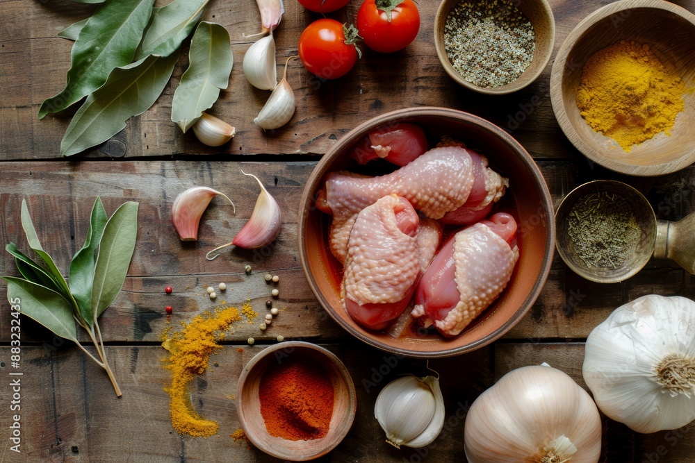 Fresh Curry Ingredients on a Wooden Table Generative AI Fresh Curry Ingredients on a Wooden Table Generative AI