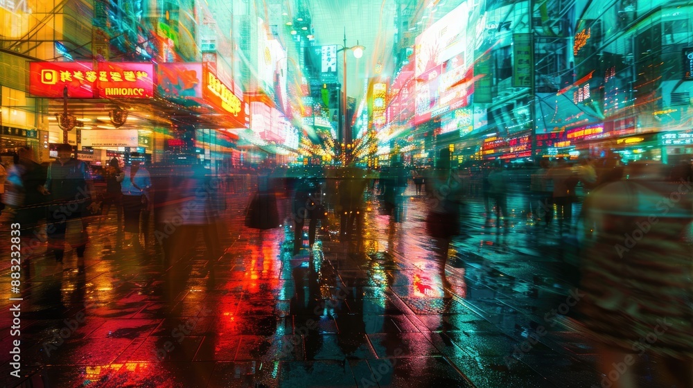 Obraz premium Blurred city lights and reflections.