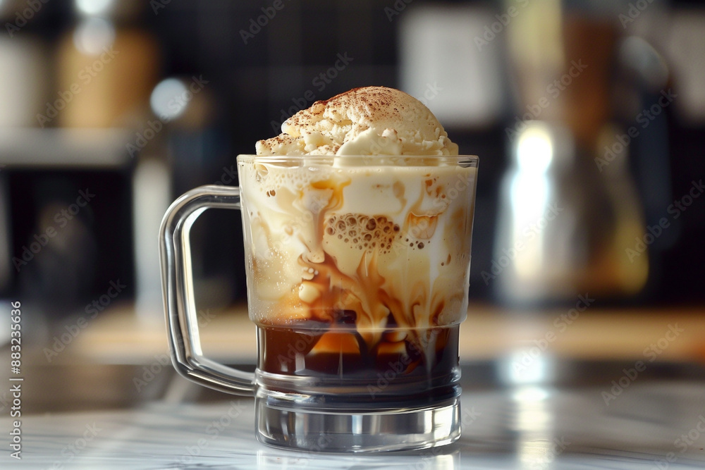 affogato coffee in transparent glass mug affogato coffee in transparent glass mug