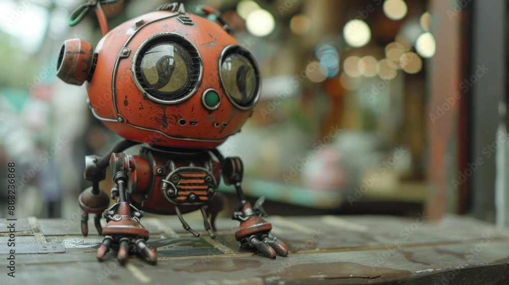 Rusty Robot on Wood Surface