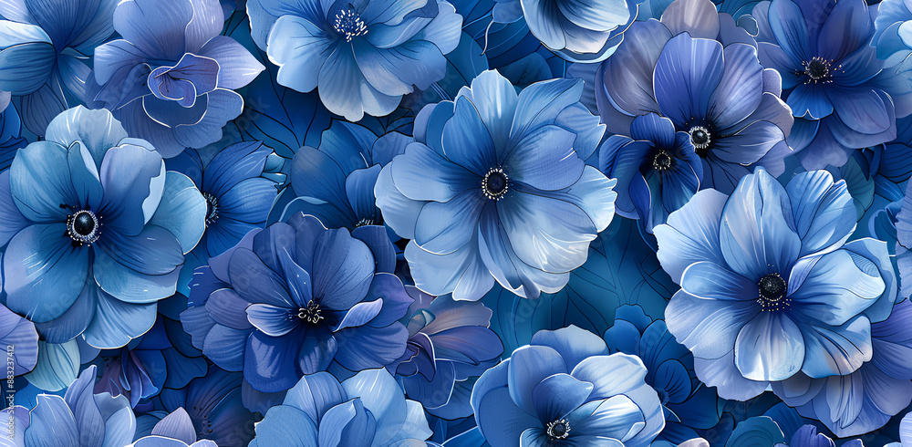 Elegant Flowers Harmony: Seamless Watercolor Pattern of Delicate Blue Delphiniums with Soft Focus Effect. Generative AI. Elegant Flowers Harmony: Seamless Watercolor Pattern of Delicate Blue Delphiniums with Soft Focus Effect. Generative AI.