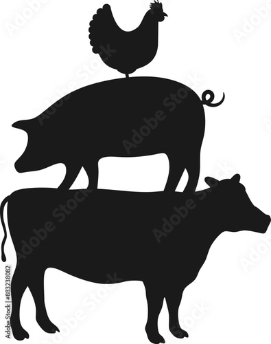 Farm Animals Chicken, Pig, Cow Graphic 