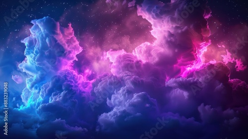 clouds illuminated with colorful lights on a dark background