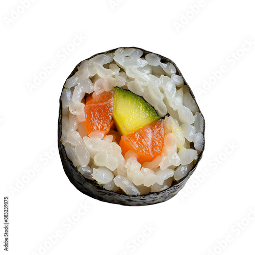 Isolated Top View of One Sushi Roll on Clear Background photo