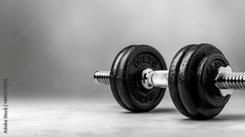 Black and White Dumbbell on Grey Background. Black and White Dumbbell on Grey Background.