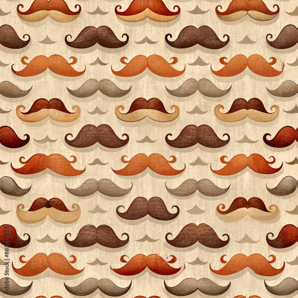 Seamless Pattern of Cute Mustaches on Cream-Colored Quilted Texture Background. Perfect for: Movember, Men's Health Seamless Pattern of Cute Mustaches on Cream-Colored Quilted Texture Background. Perfect for: Movember, Men's Health