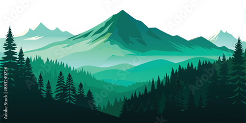 Landscape forest mountains nature adventure travel background panorama vector art illustration.AI GENERATED