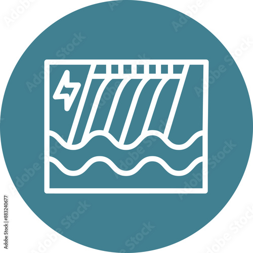 Hydropower Dam Vector Line White Circles Multicolors