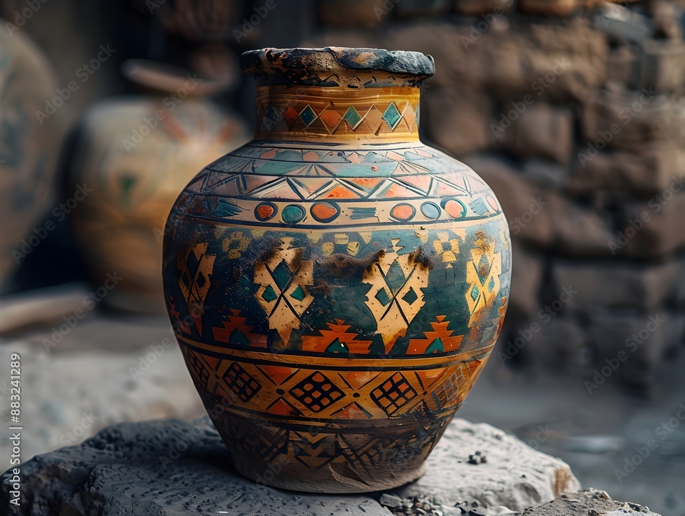 Intricately Designed Ancient Oil Jar in an Archaeological Setting with Intriguing Historical Aesthetics and Copy Space Intricately Designed Ancient Oil Jar in an Archaeological Setting with Intriguing Historical Aesthetics and Copy Space