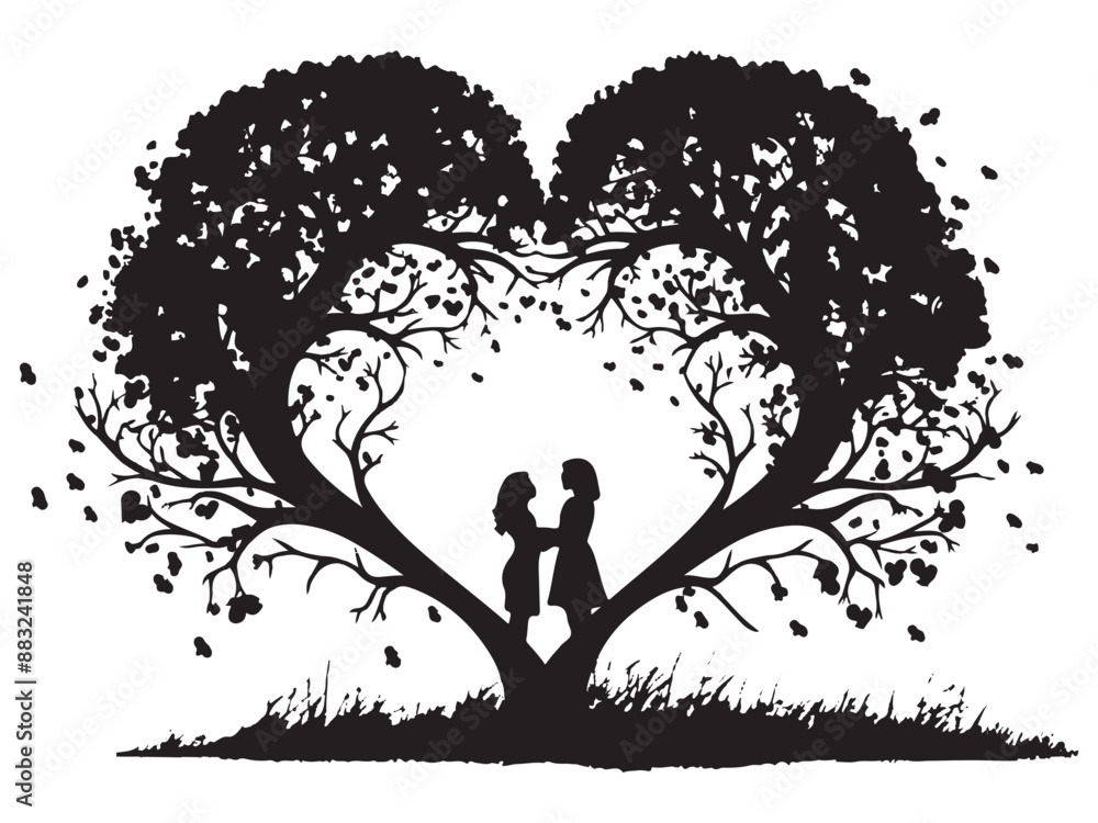 Black love tree with heart leaves hand draw Valentine day tree silhouette clip art isolated Black love tree with heart leaves hand draw Valentine day tree silhouette clip art isolated