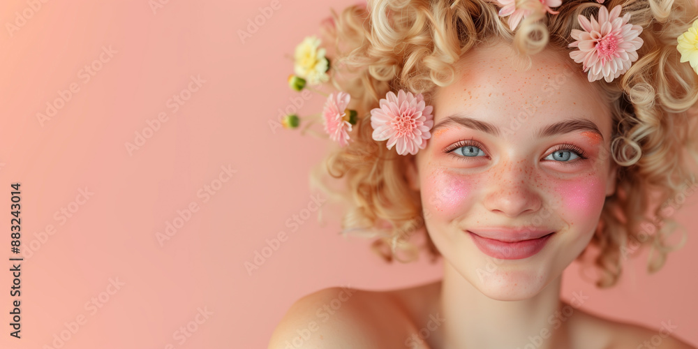 Young beautiful woman with flowers in her hair Young beautiful woman with flowers in her hair