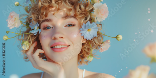 Young beautiful woman with flowers in her hair