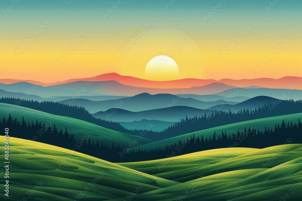 Obraz premium Golden Hour Over Rolling Hills