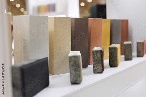 Examples of decorative paving slabs and paving stones at the exhibition.