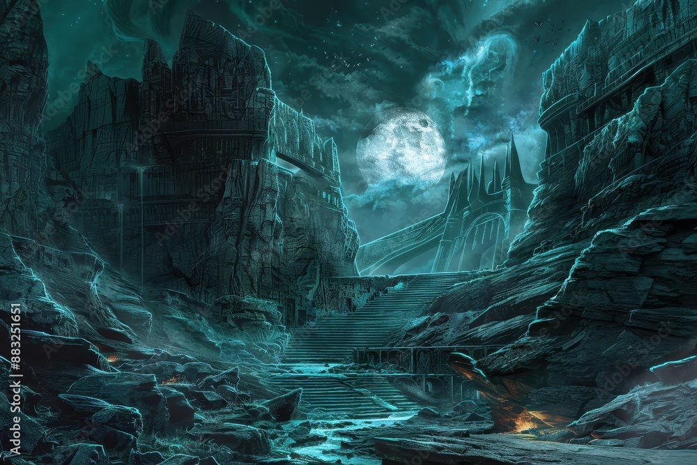 Ancient ruins of a forgotten civilization bathed in moonlight Ancient ruins of a forgotten civilization bathed in moonlight