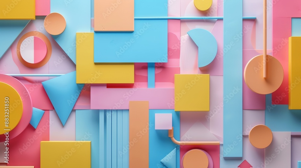 Abstract geometric shapes flat design top view theme modern art animation colored pastel Abstract geometric shapes flat design top view theme modern art animation colored pastel