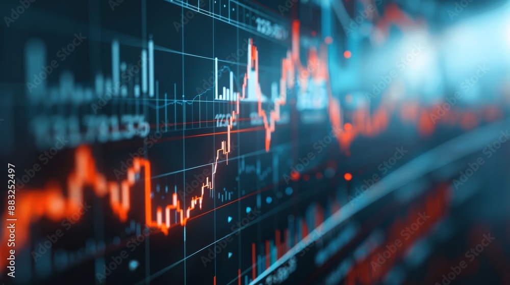 Financial graph and stock market data analysis showing a graph with a rising trend, suitable for business and financial concepts. Financial graph and stock market data analysis showing a graph with a rising trend, suitable for business and financial concepts.