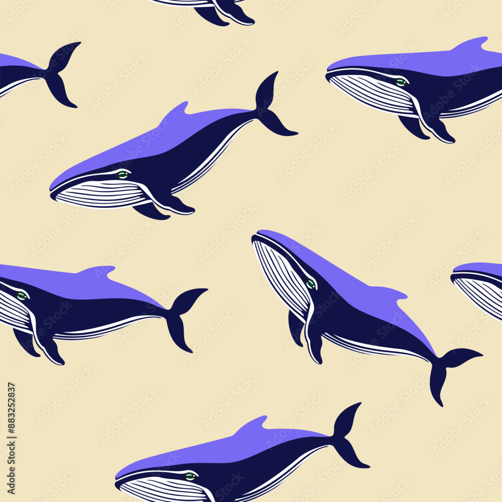 Fototapeta premium Whale vector seamless pattern