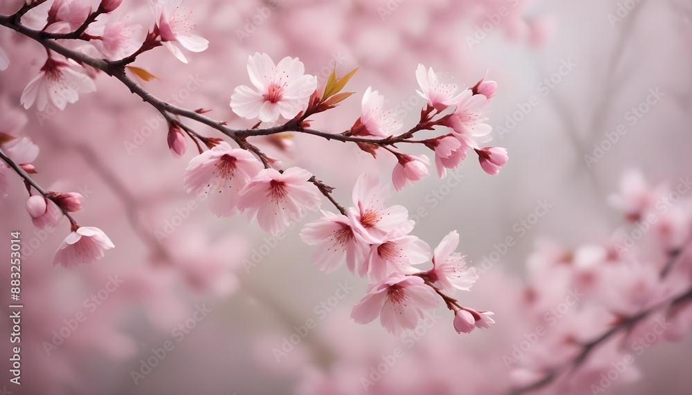 Wispy pink cherry blossom branches swaying gracefully in the breeze, creating a dreamy, romantic scene Wispy pink cherry blossom branches swaying gracefully in the breeze, creating a dreamy, romantic scene
