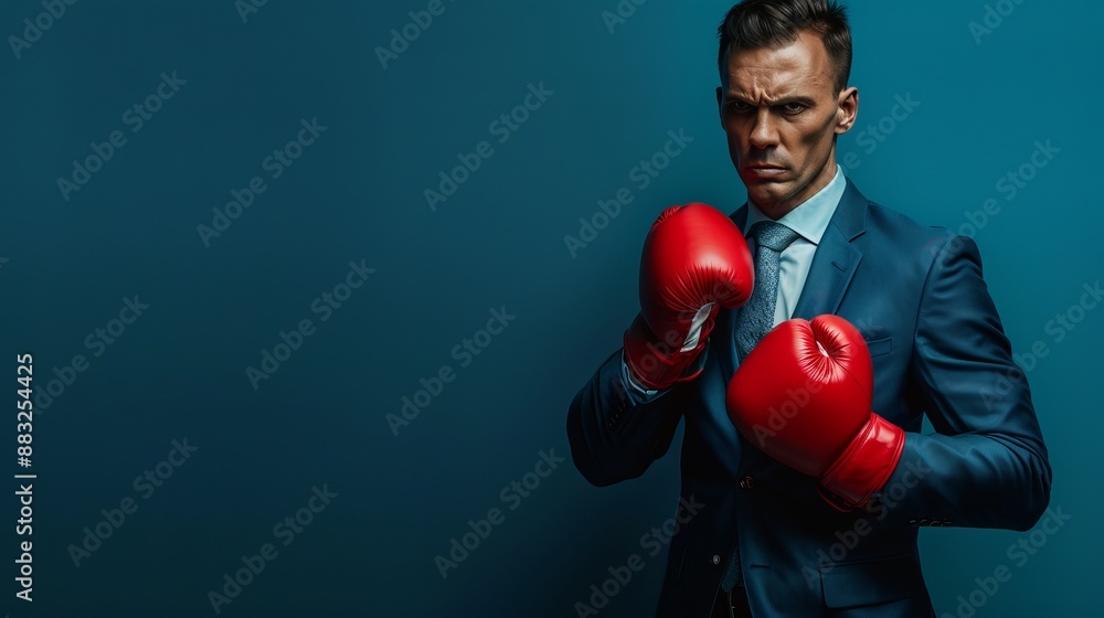 Corporate Fighter: Man in Boxing Gloves and Suit Corporate Fighter: Man in Boxing Gloves and Suit