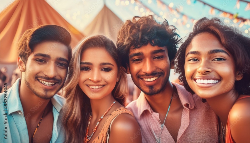 Fototapeta premium A group of friends at a music festival or concert.