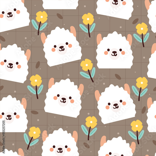 seamless pattern cartoon llama and flower. cute wallpaper for textile, gift wrap paper