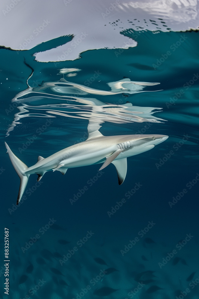 Fototapeta premium Blue shark swimming underwater