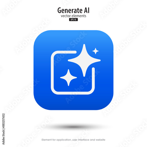 Ai generated icon. 3d button minimal style modern with Ai stars icon. Tools for generate from the text. Large data processing concept. Icon element design for app and web. Vector illustration.
