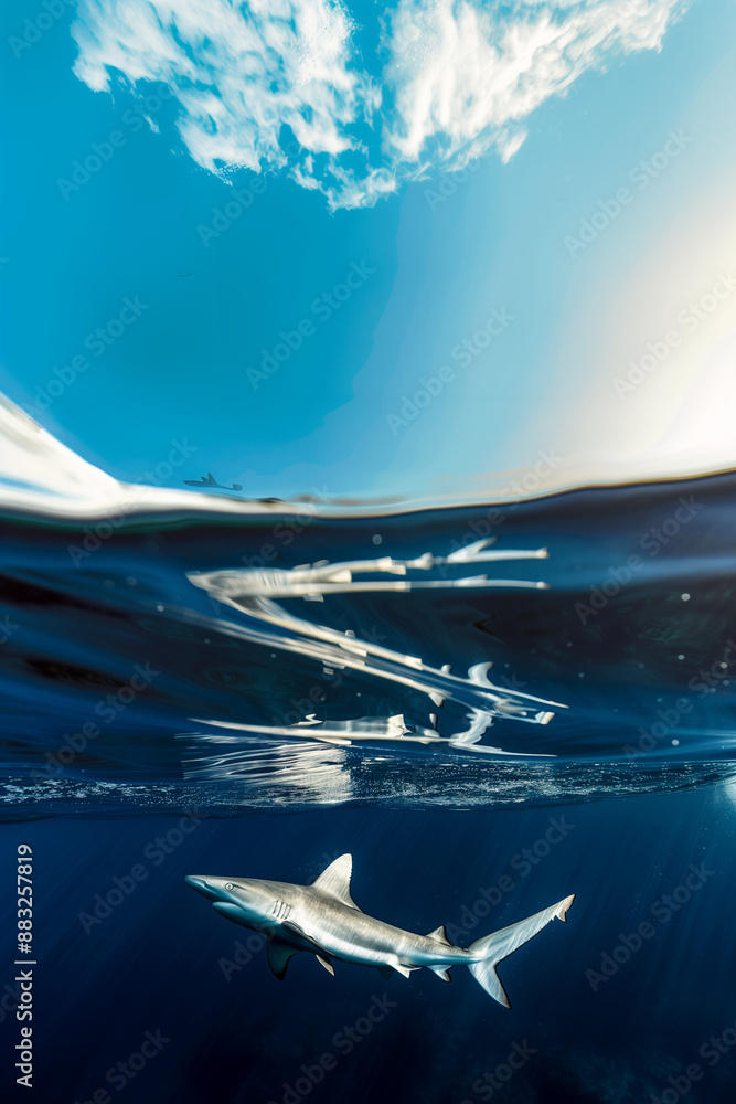 Fototapeta premium Blue shark swimming underwater