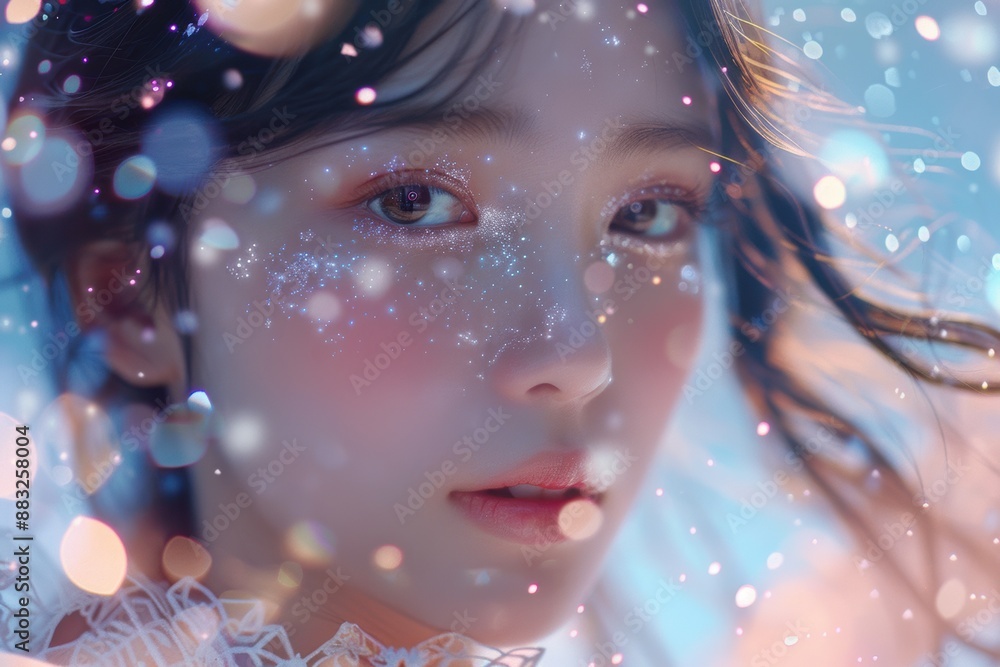 A Dreamy Gaze Amidst Shimmering Lights A Dreamy Gaze Amidst Shimmering Lights