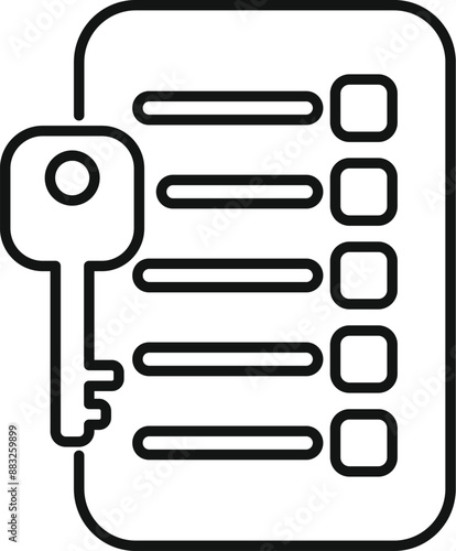 Simple icon of a key unlocking a checklist, symbolizing finding solutions