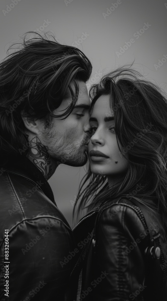 Romantic Kiss in Leather Jacket Generative AI Romantic Kiss in Leather Jacket Generative AI
