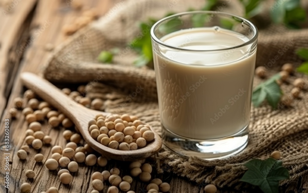 Rustic Breakfast Setting with Soy Milk and Soybeans Generative AI Rustic Breakfast Setting with Soy Milk and Soybeans Generative AI