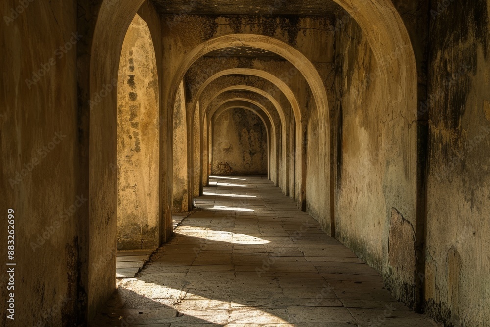 Mamluk era arched stones tunnel leading to Al-Muayyad Bimaristan (ancient hospital), Darb El Labbana district, Cairo, Egypt. Beautiful simple AI generated image in 4K, unique. Mamluk era arched stones tunnel leading to Al-Muayyad Bimaristan (ancient hospital), Darb El Labbana district, Cairo, Egypt. Beautiful simple AI generated image in 4K, unique.