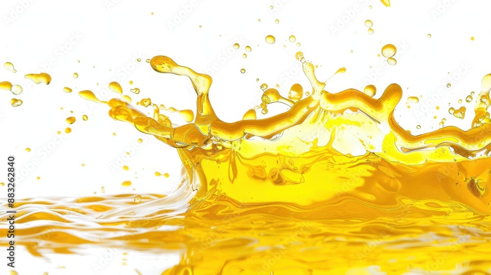 A vibrant splash of sunflower oil isolated on a white background. A vibrant splash of sunflower oil isolated on a white background.