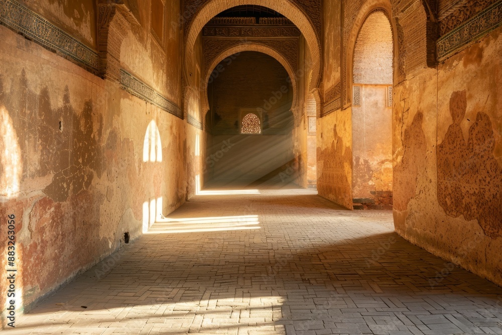 Fototapeta premium Archway at Hassan II mosque - Casablanca. Beautiful simple AI generated image in 4K, unique.