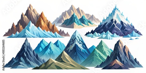 Mountain Landscape Illustration - Collection of 9 Diverse Peaks, Mountain Range, Game Assets,  Nature , Landscape ,  Art,  Design photo